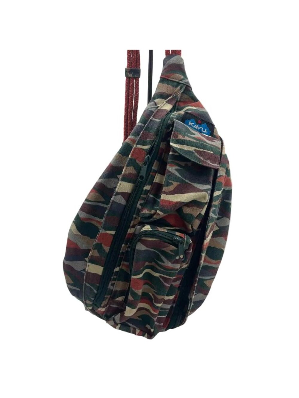 KAVU Green & Maroon Multi Camo Canvas Sling Bag Purse